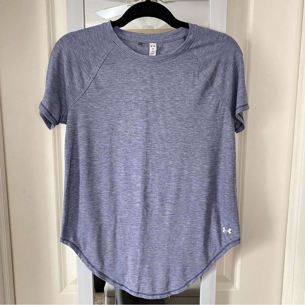 Under Armour Tee blue Heather Short Sleeve Athletic Sporty Cut Out Tee Workout